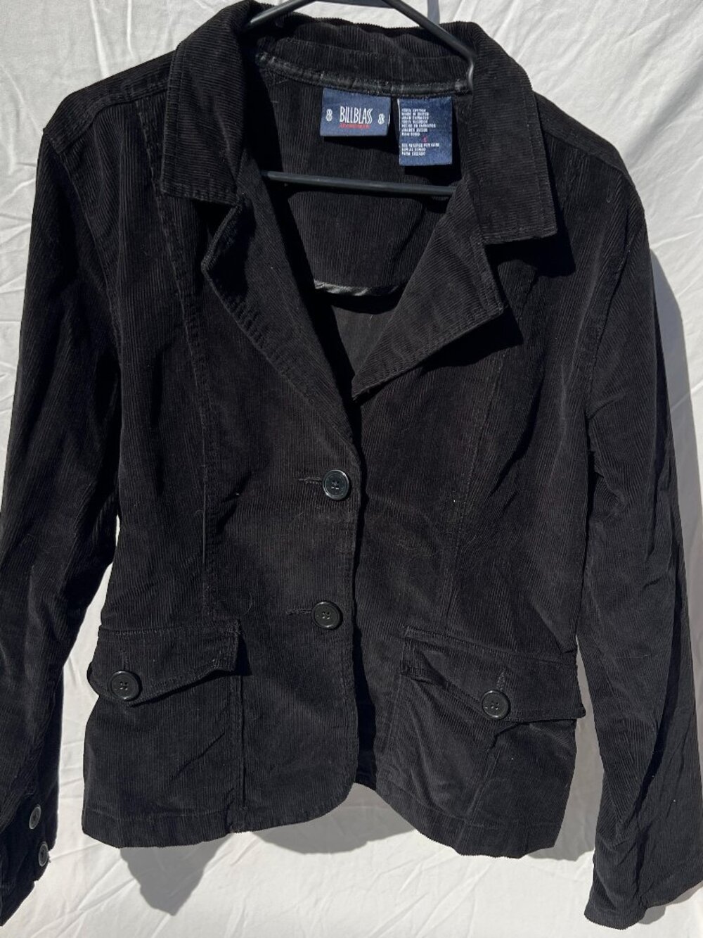 Bill Blass Womens Jacket Black Corduroy Jacket Size L